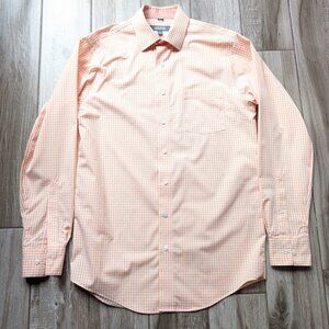 Kenneth Cole Reaction Men’s Medium Orange Gingham Dress Shirt No Iron